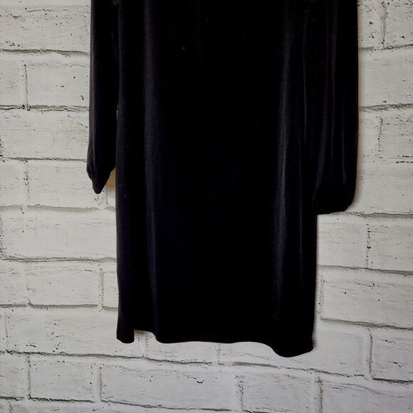 Trucloth Long Sleeve Solid Black Lace Neckline Knee Length Shirt Dress Large LBD - Picture 7 of 11